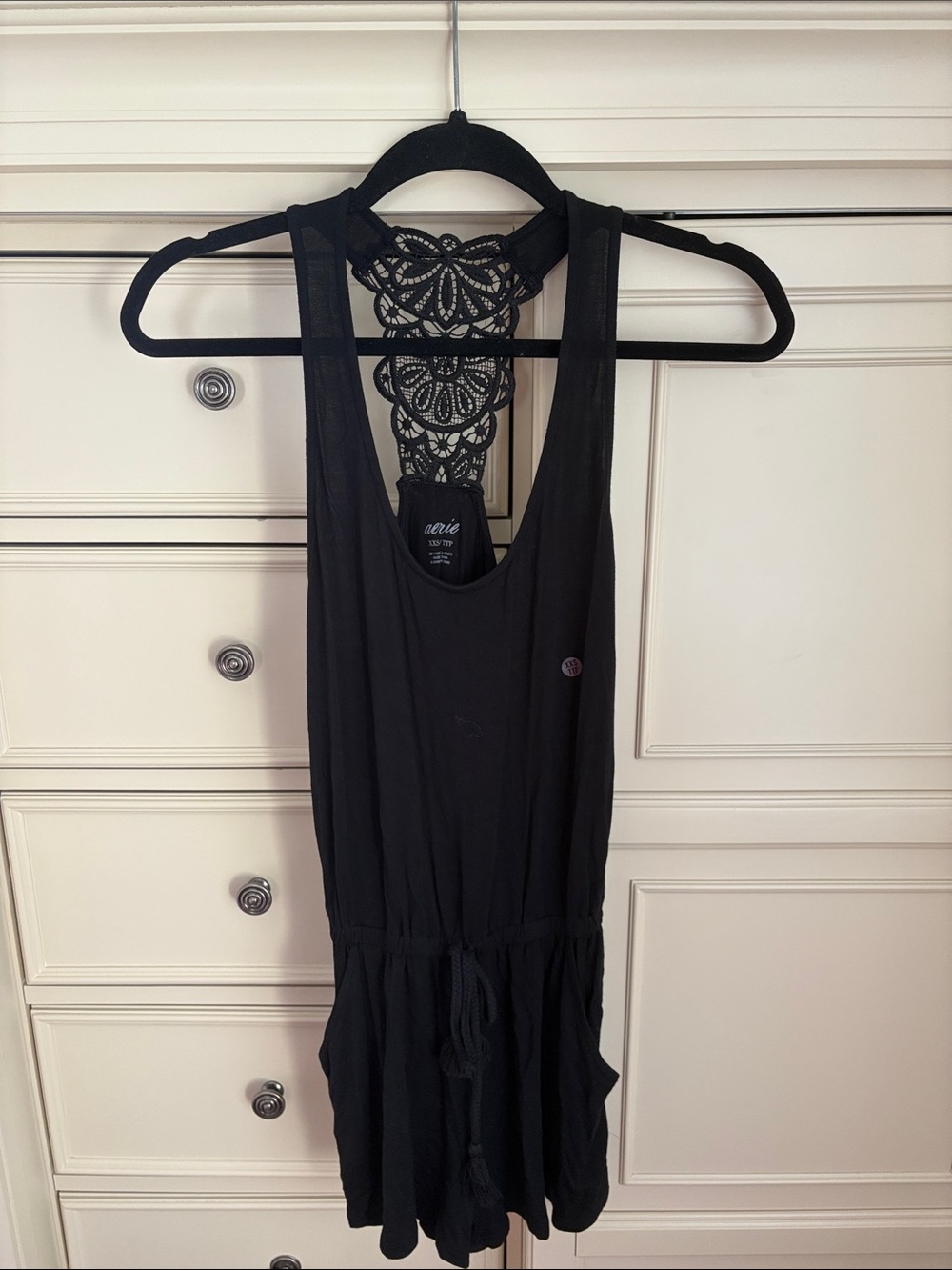 Aerie Black Lace-Back Romper